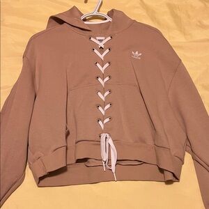 adidas Women's Lace-Up Cropped Hoodie in Mauve-Taupe